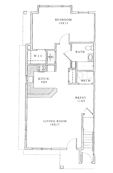the floor plan for a small house with a bedroom and a living room