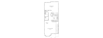 the floor plan for a small house with a living room and a bedroom