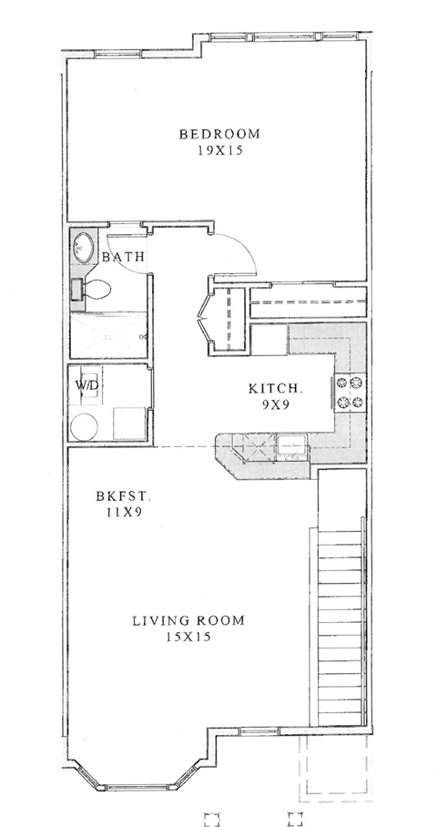 the floor plan for a small house with a living room and a bedroom