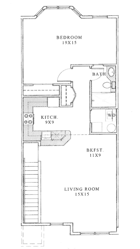 the floor plan for a small house with a living room and a bedroom