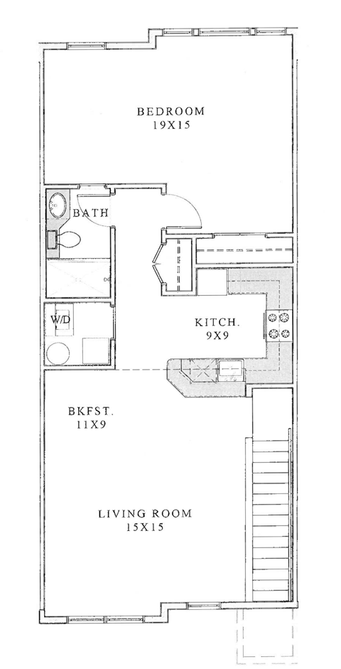the floor plan for a small house with a living room and a kitchen