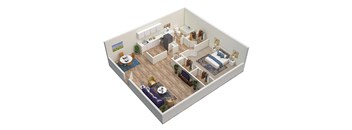 1 bed 1 bath A1, A1R Floor Plan