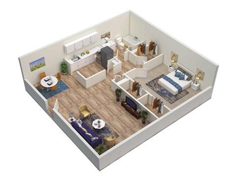 1 bed 1 bath A1, A1R Floor Plan