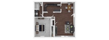 a floor plan of a 1 bedroom apartment 850 sq. ft. at Station JTown, Louisville