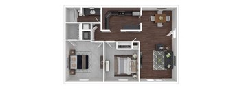 a floor plan of a 1 bedroom apartment 950 sq. ft. at Station JTown, Kentucky, 40299