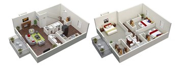 a 3d rendering of a bedroom and living room at Stonewater Apartments, Louisville