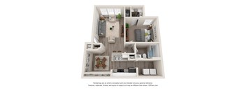 A floor plan of an apartment with a bedroom, bathroom, kitchen, and living room