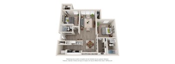 A floor plan of an apartment with a bedroom, bathroom, kitchen, and living room