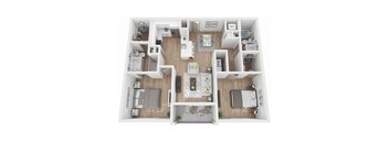 a 3 bedroom floorplan with a wood floor
