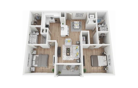 a 3 bedroom floorplan with a wood floor