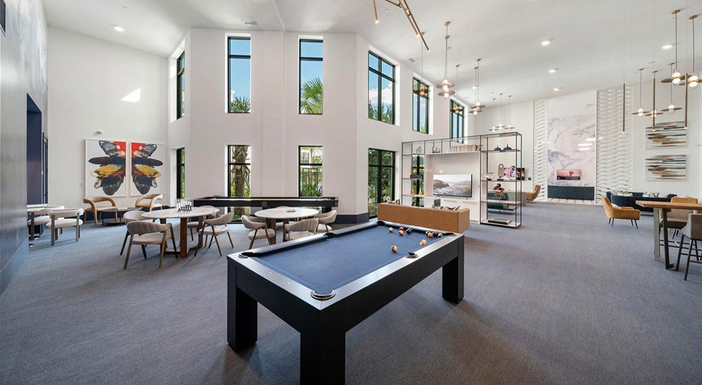 billiards table in the lobby of The Pearl luxury apartments Naples FL
