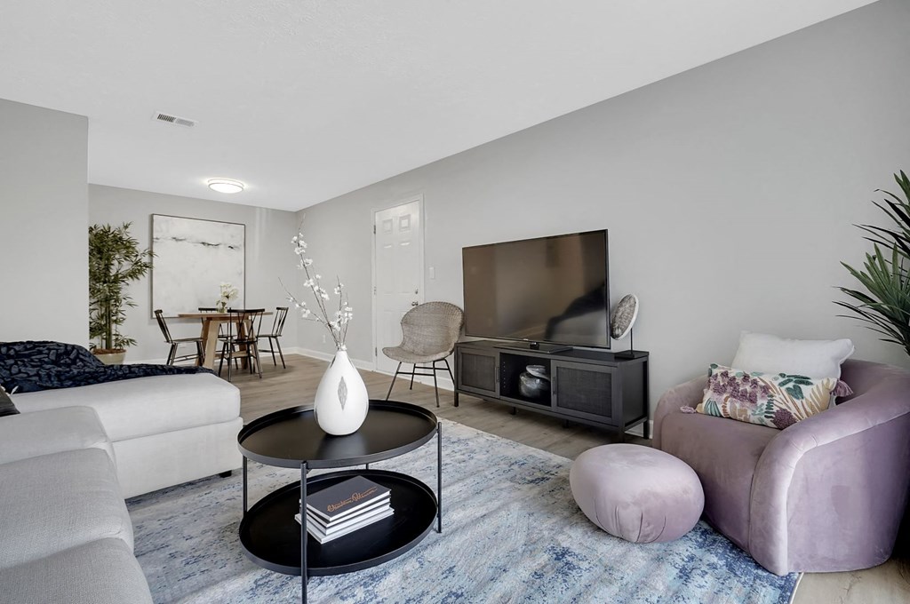 a living room with a couch a chair a coffee table and a tv at Stonewater Apartments, Kentucky, 40241