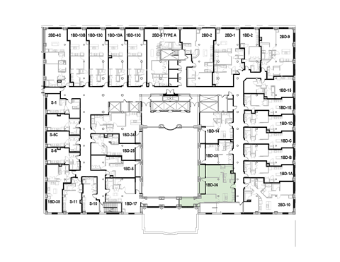 a floor plan of a building with many rooms