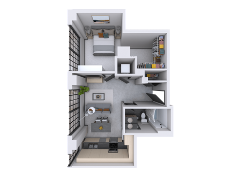 a floor plan of a two story apartment with a balcony
