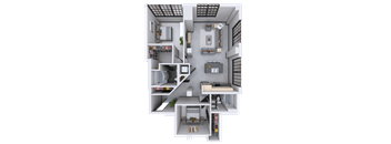 a floor plan of a two story apartment with a balcony and a staircase