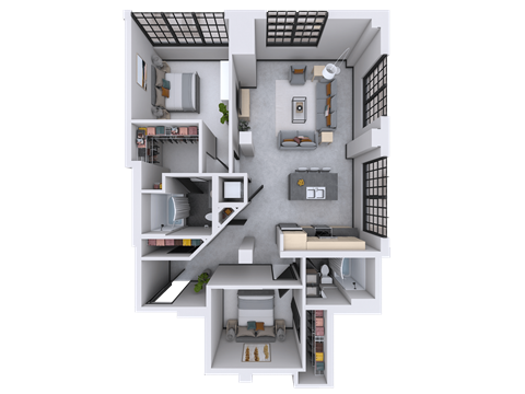 a floor plan of a two story apartment with a balcony and a staircase