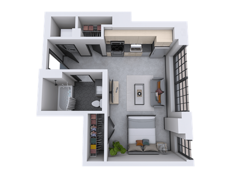 a floor plan of a house with a balcony and a bathroom