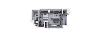 a sq. ft. apartment with a bedroom and a living room