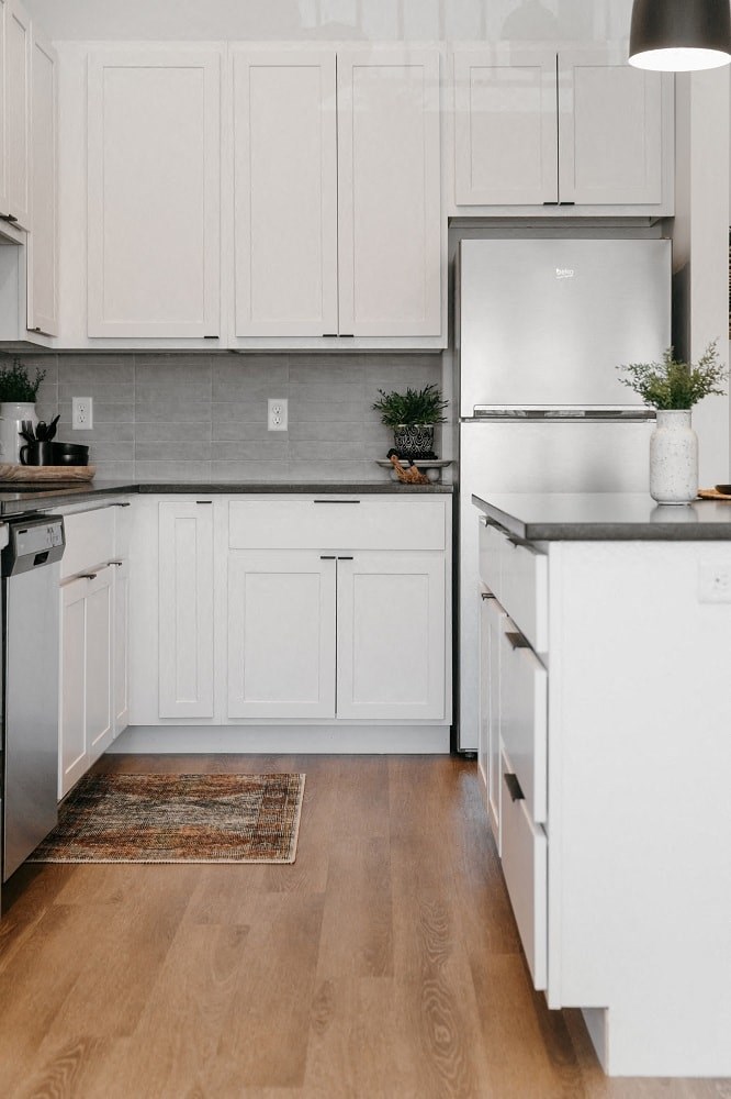 Modern spacious apartment kitchen with kitchen island