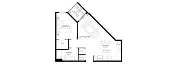 1 Bedroom 1 Bath 711 Sq.Ft. A2A Floor Plan at Mayla Pompano, Pompano Beach, Florida