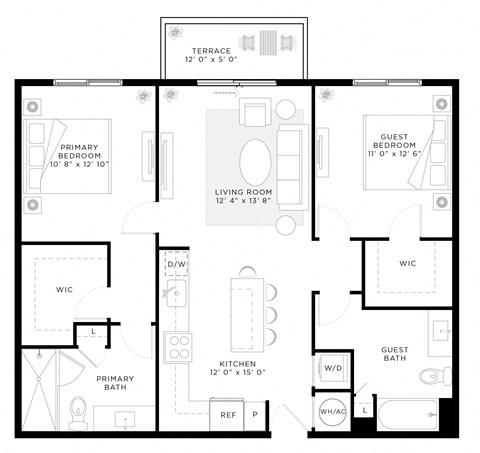 2 Bedroom 2 Bath 1,095 Sq.Ft. B1 Floor Plan at Mayla Pompano, Pompano Beach, Florida, 33062