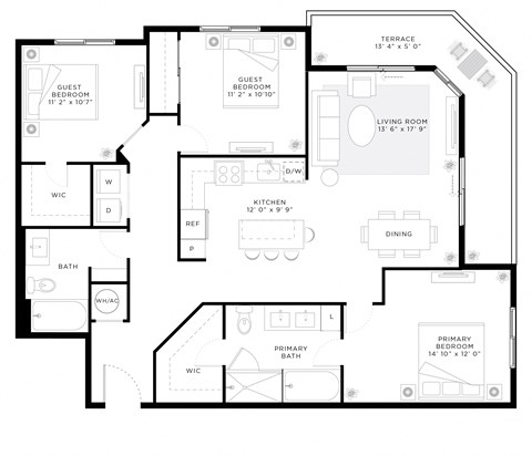 3 Bedroom 2 Bath 1,369 Sq.Ft. C1 Floor Plan at Mayla Pompano, Pompano Beach