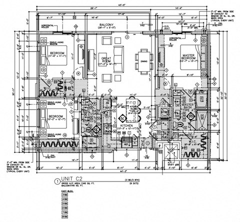 3 Bedroom 2 Bath 1,345 Sq.Ft. C2 Floor Plan at Mayla Pompano, Pompano Beach, Florida