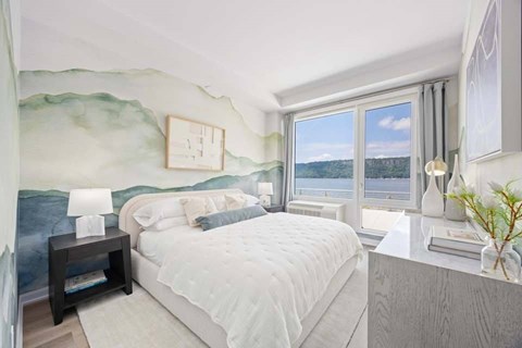 Bedroom with Large Bed at Hudson Piers, New York, 10701