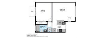 a floor plan of a studio apartment with a bedroom and a living room