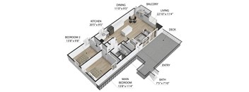 2 Bedroom 1 Bath Floor Plan at Ocean Edge @ Laguna Beach, Laguna Beach, 92651