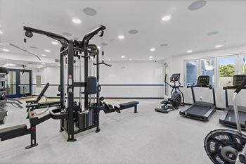 A well-equipped gym with a variety of exercise machines.at The Reserve La Mirada, California, 90638
