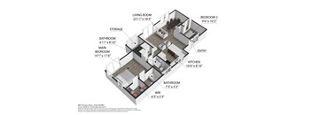 A diagram of a house layout with labeled rooms and dimensions.