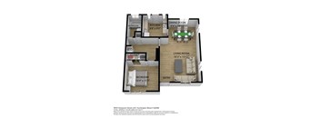 a floor plan of a bedroom apartment with a living room and a dining room