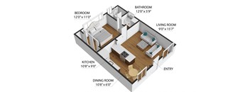 1 Bed 1 Bath Floor Plan at Torrance Gateway Apartments, Torrance
