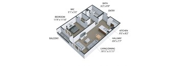1 Bedroom 1 Bath Floor Plan at The Reserve La Mirada, La Mirada, California