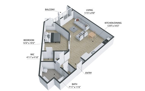 1 Bed 1 Bath Floor Plan at The Reserve La Mirada, California, 90638
