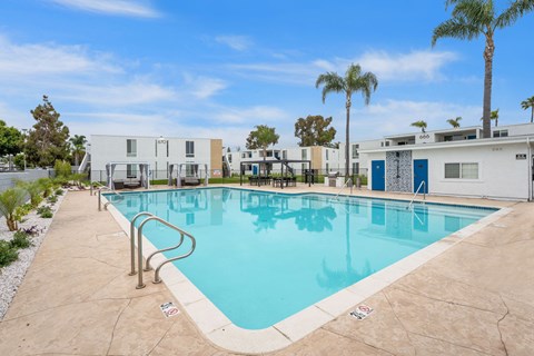 A swimming pool at Tamarack Sands Apartment Homes, Carlsbad, California