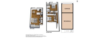 a floor plan of a residence with a bedroom and a living room