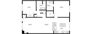 A black and white floor plan of a house with labeled rooms.