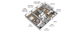 2 Bed 2 Bath Floor Plan at The Reserve La Mirada, California