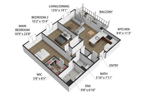 2 Bed 2 Bath Floor Plan at The Reserve La Mirada, California