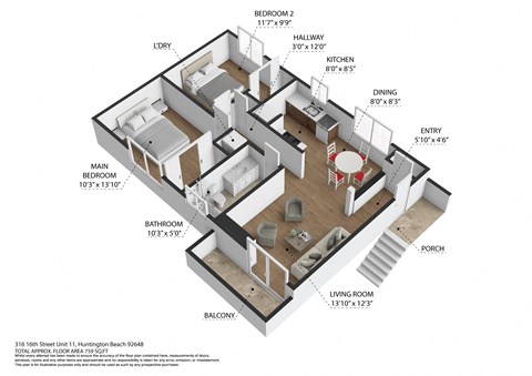 3d floor plan of a 2100 sq ft home