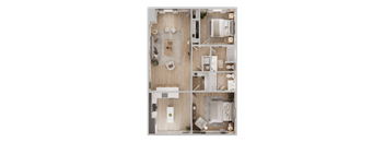 A detailed layout of a house with a kitchen, living room, and bathroom.