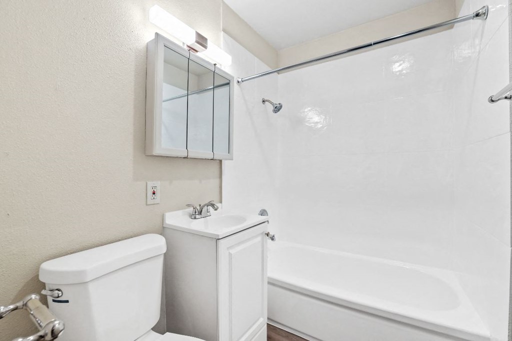 a bathroom with a shower and a toilet and a sink
