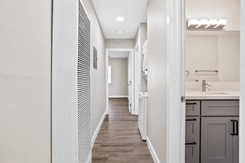 Bathroom And Hallway at 316 Beach Apartments, California
