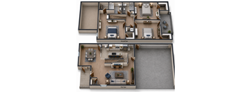 A top-down view of a two-story house layout with labeled first and second floors.