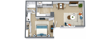 a drawing of a 1 bedroom floor plan with a bathroom and a living room