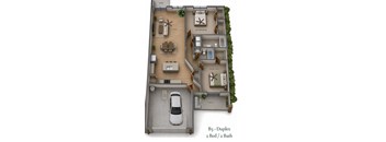 A floor plan of a B3 Duplex apartment with two bedrooms and two bathrooms.