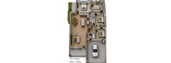 A floor plan of a C2 Duplex apartment with 3 bedrooms and 2 bathrooms.