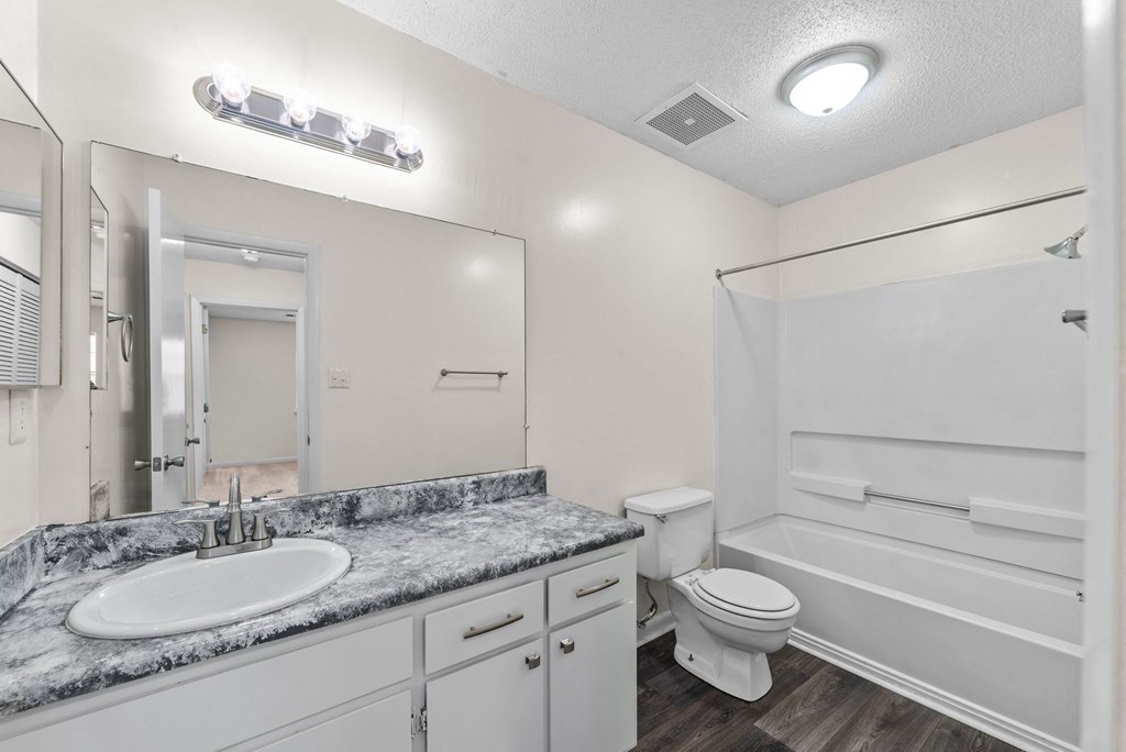 bathroom with quartz countertops and a shower at Rosewood at Colony Square, Rocky Mount